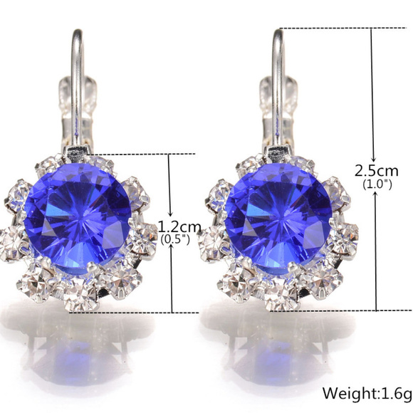 Silver Blue Crystal Lever Back Earrings - Picture 3 of 3